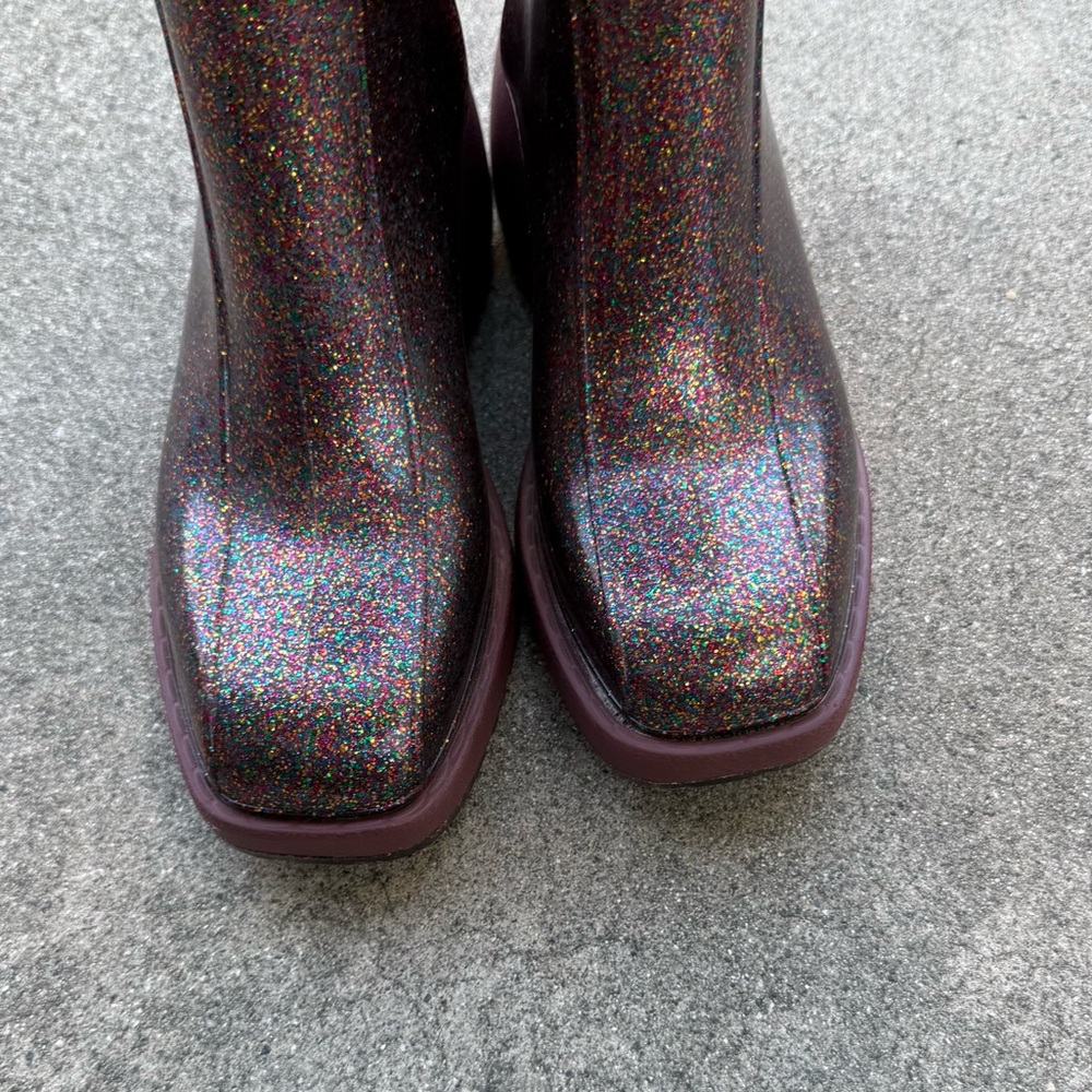 Melissa Nancy Boots Pink Glitter Chunky Rubber Rain Boots Y2K Rave Punk - Size 9 - Picture 11 of 13